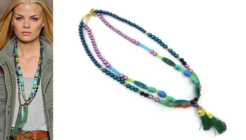 Collier double perlé de différentes couleurs